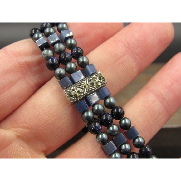 7" Sterling Silver Unique Style Marcasite Gem Bracelet Vintage Elegant Beautiful - Picture 3 of 8